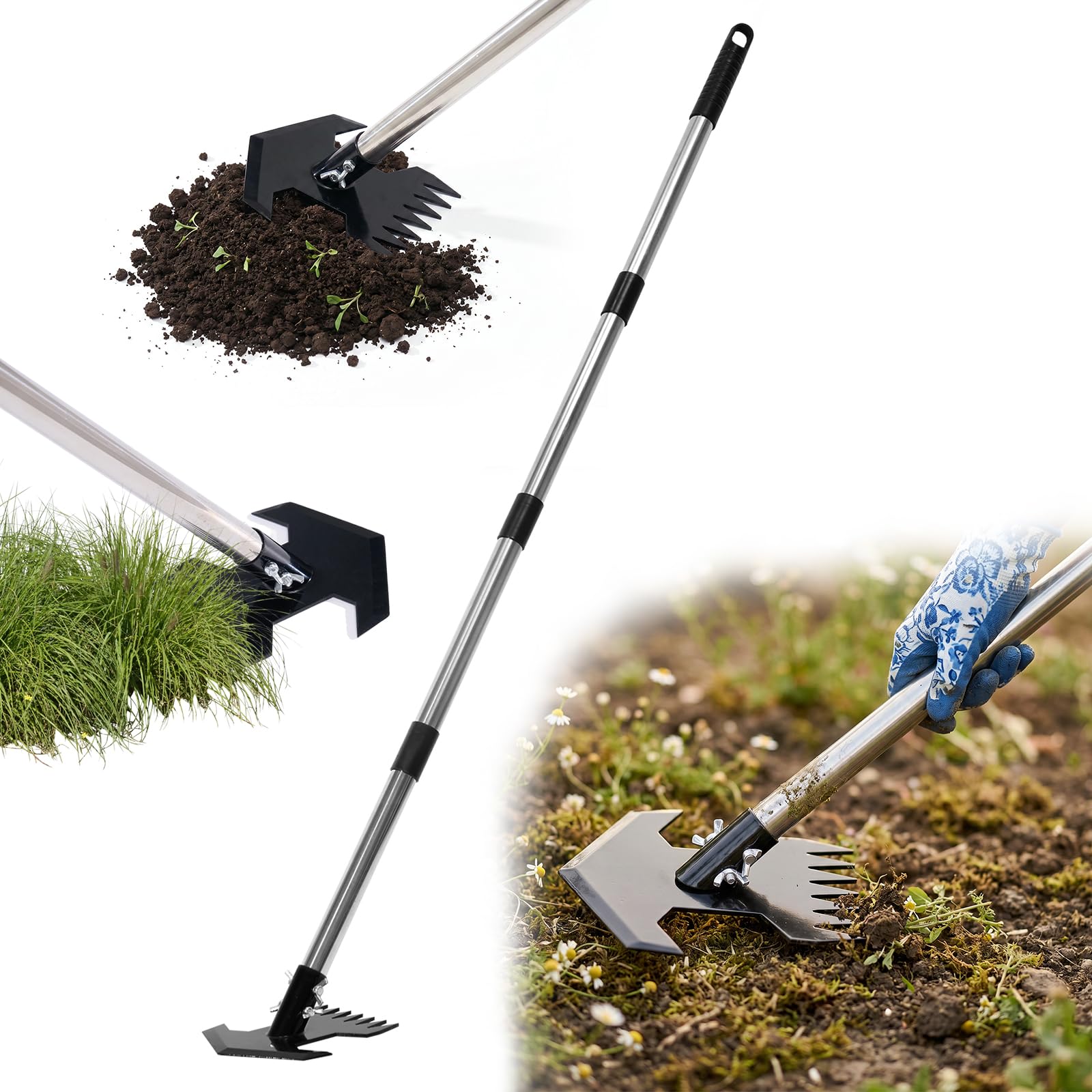 Weed Remover Tool with Long Handle 150cm Weed Puller Garden Tools Garden Hoe Weeder Rake Heavy Duty Weeding Tool for Yard Lawn Patio and Garden