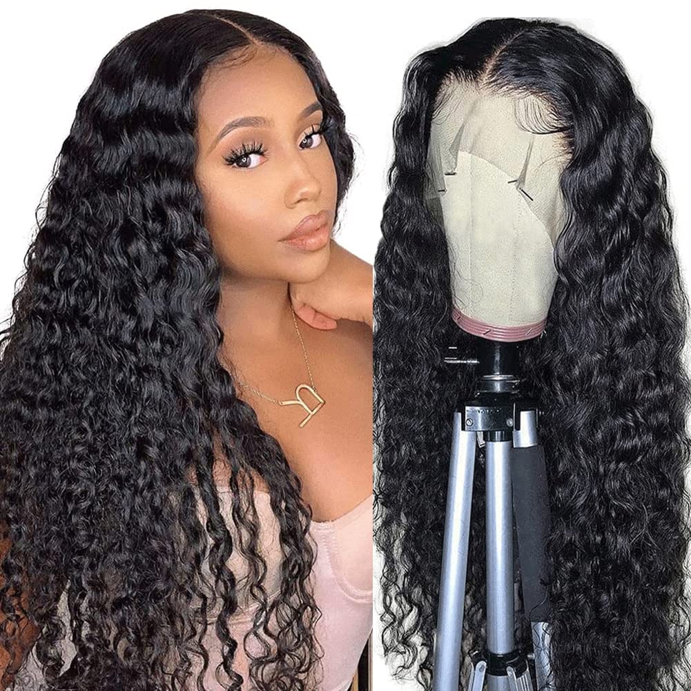 Mironica HD Transparent Deep Wave Lace Front Wigs Human Hair 13X4 Curly Wigs for Black Women Human Hair 30 Inch Deep Wave Frontal Wig Glueless Wigs Human Hair Pre Plucked with Baby Hair 150 Density Natural Color