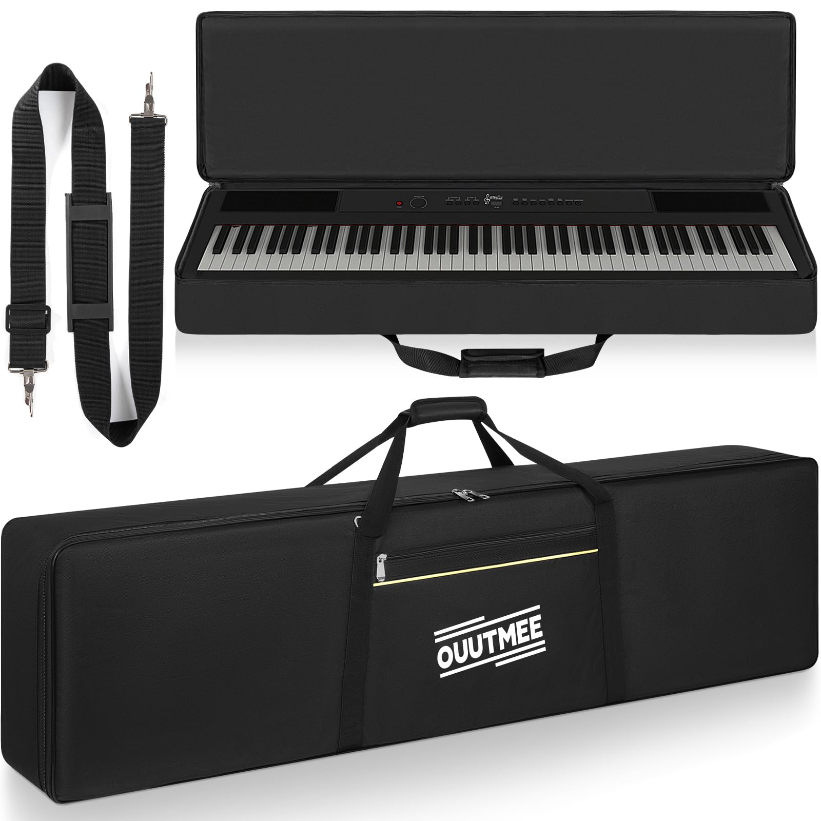 OUUTMEE Housse pour Clavier 88 Touches, Sac pour Clavier 88 Touches en Tissu Oxford 600D, Sac de Transport pour Clavier Piano Électrique 10MM Rembourré avec Poignées et Bandoulière Réglable (Noir)