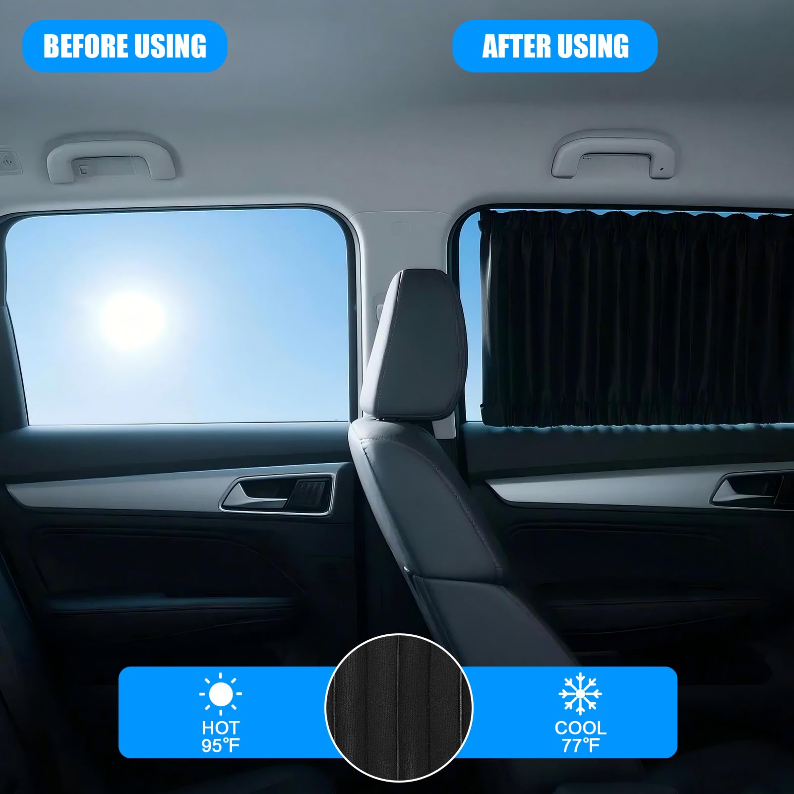 WODHMIEY 4 Pack Car Window Covers,Car Window Shades,Universal Black Side Window Shades,99% Glare Car Curtains for Sedans, SUVs, and Off Road,Front: 45x80cm,Rear: 90x45cm