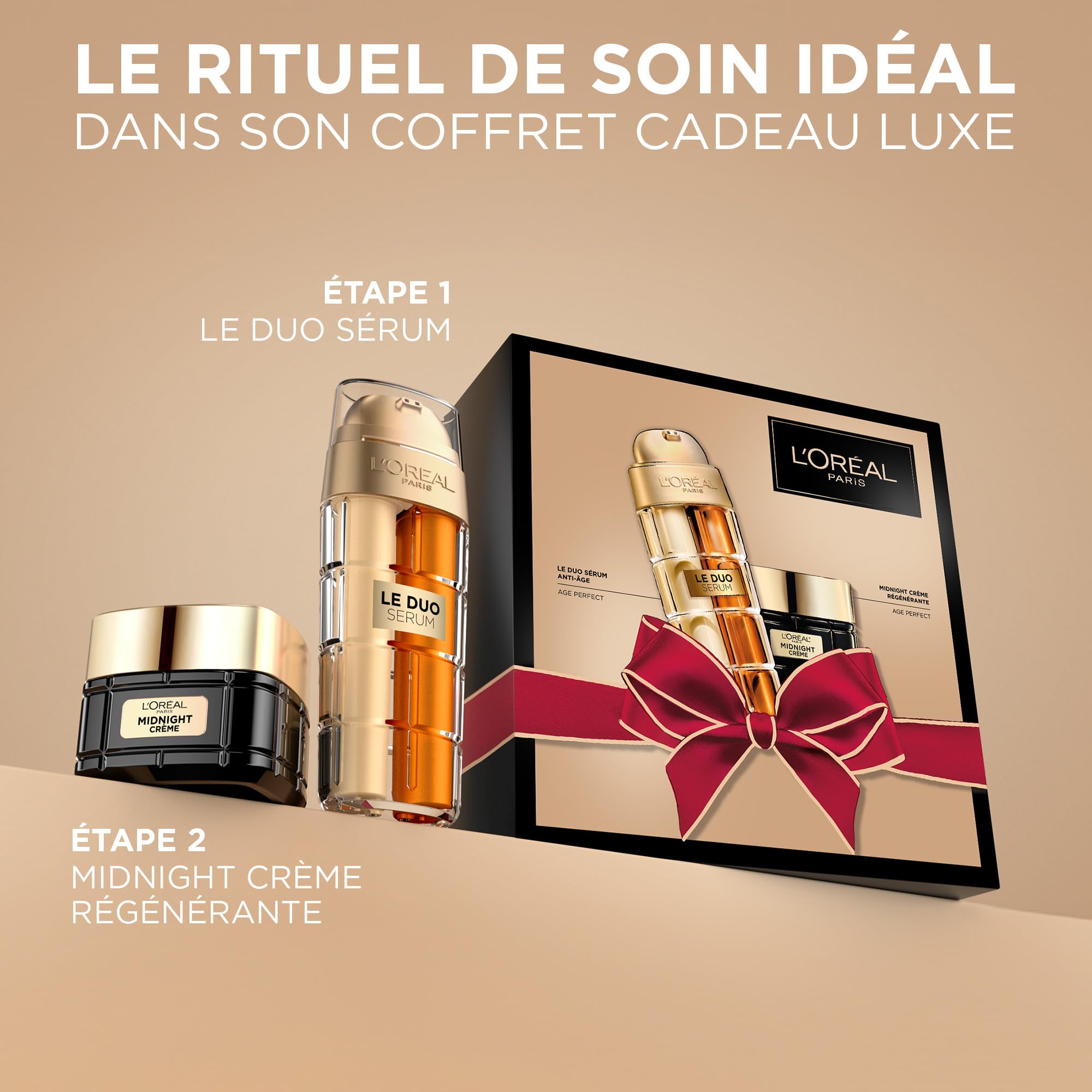 L'Oréal Paris Luksusowe pudełko przeciwstarzeniowe - pomysł na prezent, Midnight Crème and Serum Le Duo - Zabiegi przeciwzmarszczkowe, twarz, komfort, dla gładszej, jędrnej i lśniącej skóry