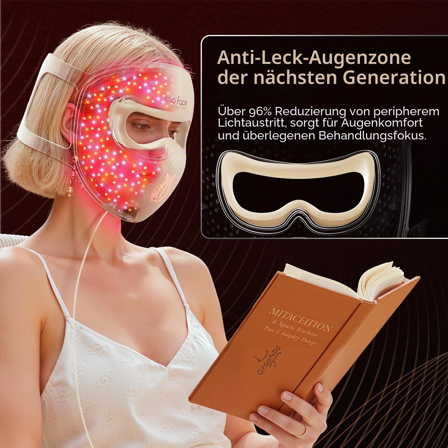 4D Rotlichttherapie Maske, 311 LEDs, 851 nm Infrarot Lichtwellen, LED-Gesichtsmaske, Lichttherapie für schnurlose Photonen-Technologie, Silikon-Hautverbesserung für Frauen mit Champagner