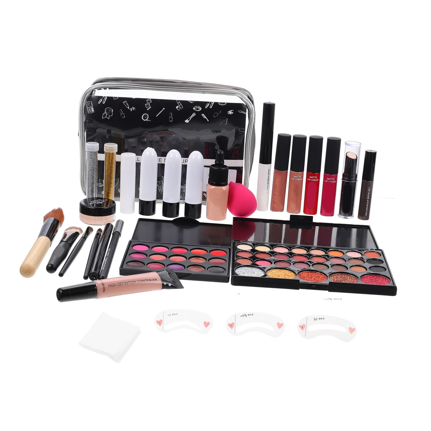 SAFIGLE 1Set Professional Makeup for Women Complete Makeup Kit with Brush Eyeshadow Palette Lip Gloss Foundation Concealer Blush Mascara Eyebrow Pencil