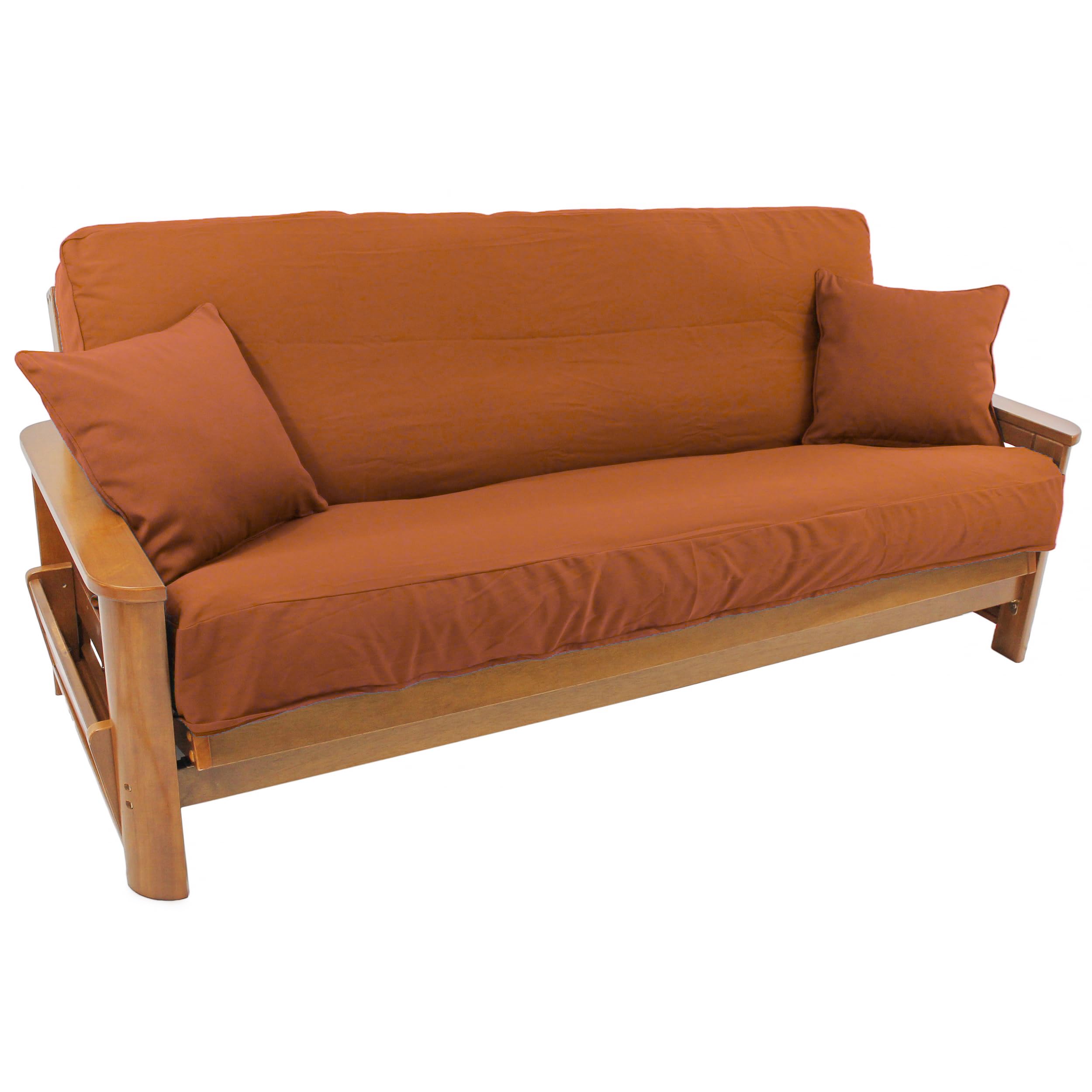 Photo 1 of Blazing Needles Solid Twill 8" to 9" Futon Cover Set with 2 Throw Pillows (Set of 3), Full, Spice