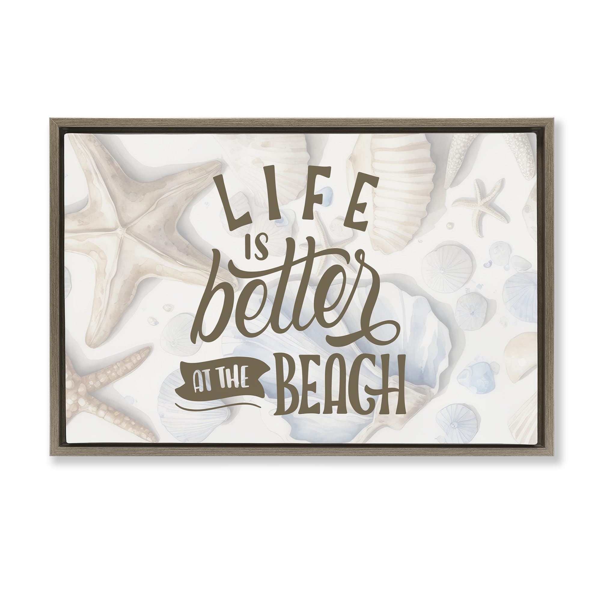 Stupell Industries Montalcino Elm (Textured) Better At Beach Seashells Coastal, 16 X 24 Inch Canvas In Floater Frame