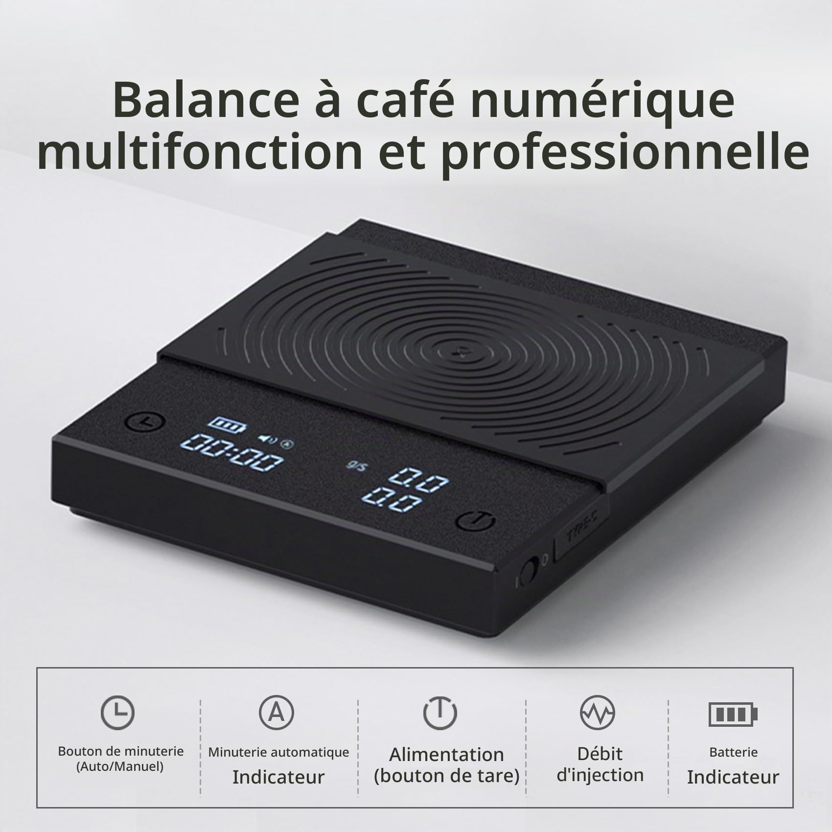 TIMEMORE Balance électronique Basic 2.0 avec débit d'eau et minuterie, commutation onces/kg, balance numérique cuisine/pâtisserie