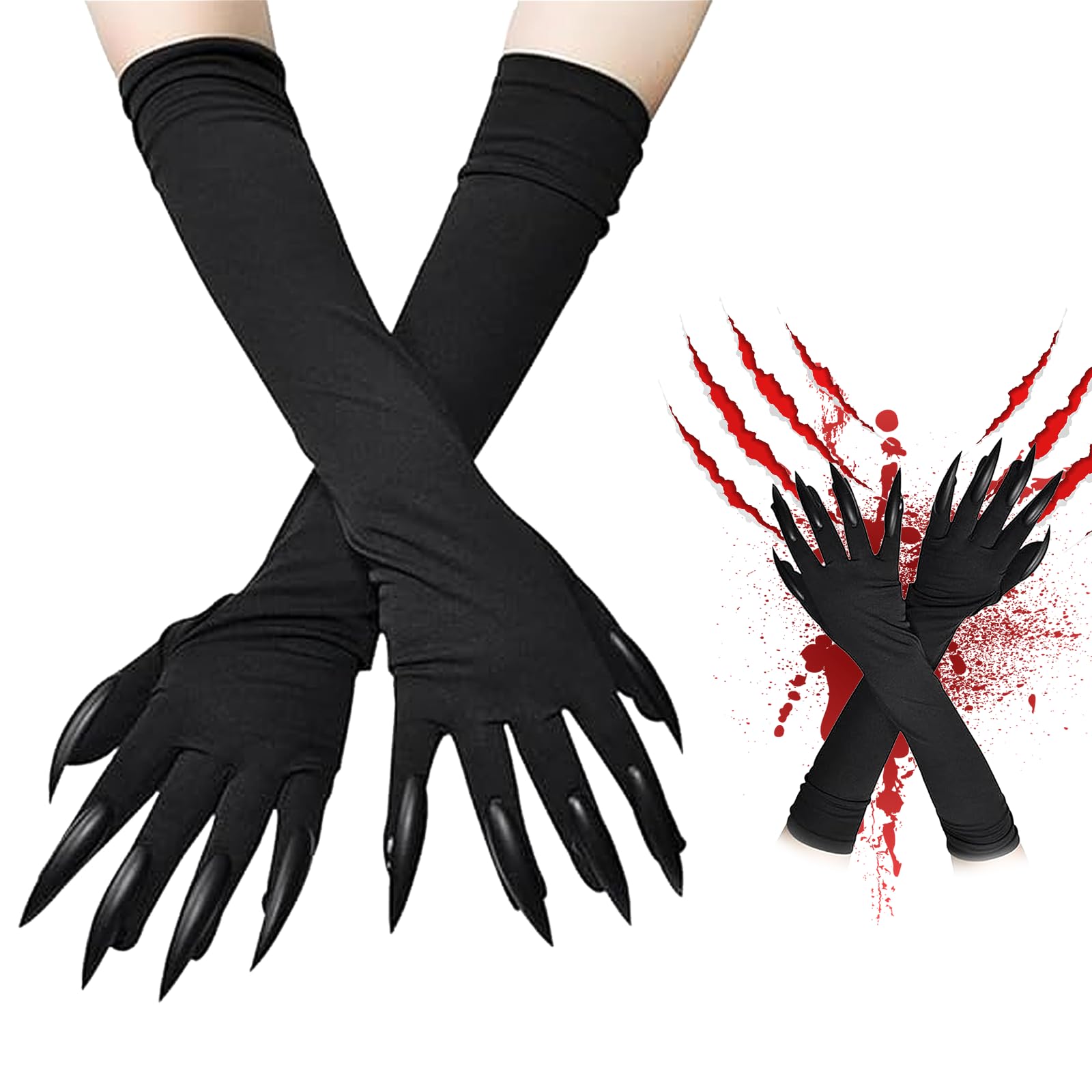 Guantes Con Uñas Largas De Halloween – Negro, 47 Cm, Poliéster Y Plástico – Disfraz De Vampiro, Lobo O Garras Para Fiestas Y Carnaval