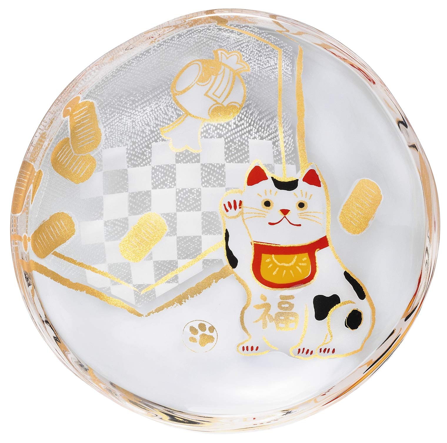 Aderia (ADERIA) Small Plate, Glass Plate, Medetamono, Maneki-neko [Round Plate/Bean Plate/Approx. Diameter 9cm], Made in Japan, Comes in a Gift Box, Birthday, Gift, Present 6066 : Home & Kitchen