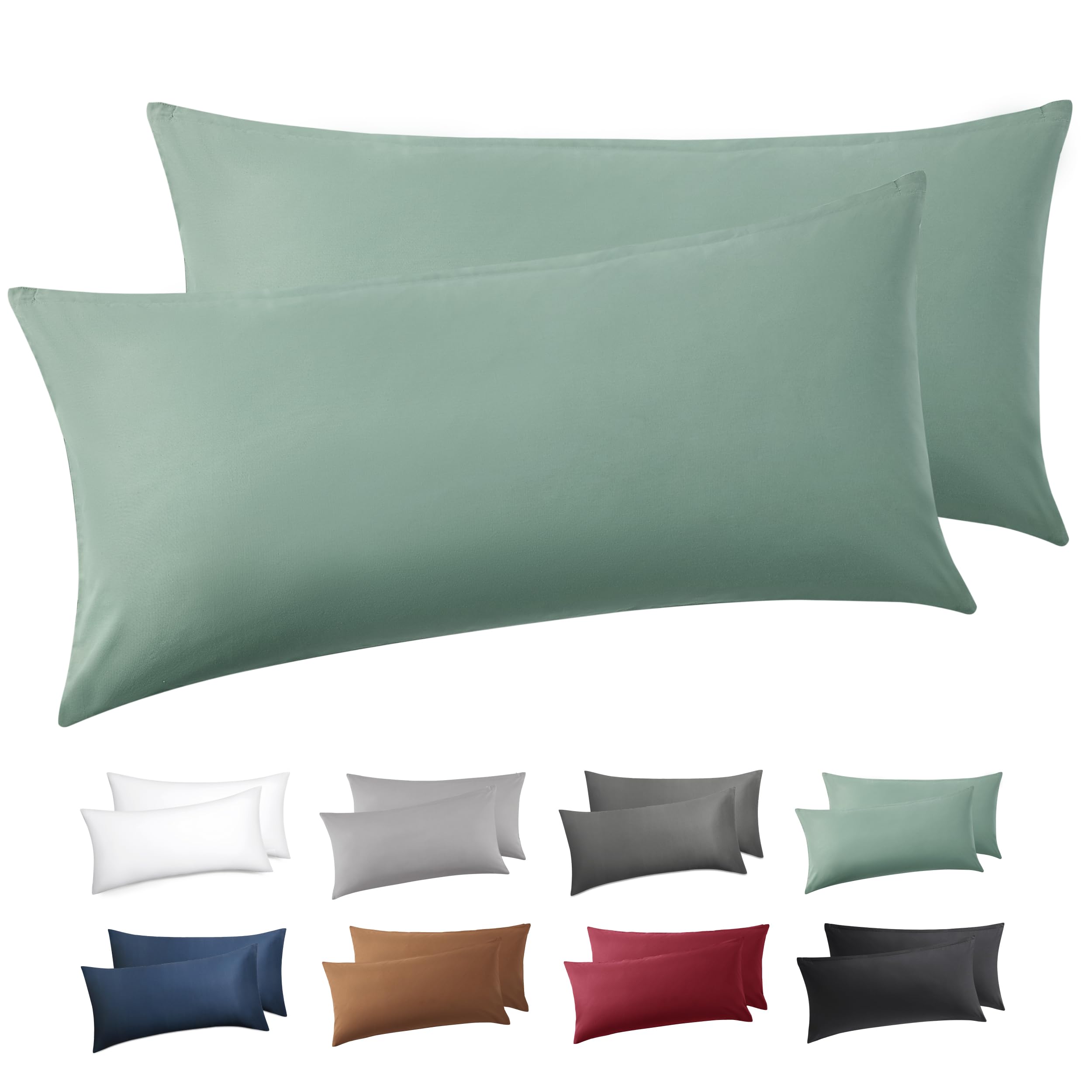 BEDSURE Kissenbezug 40 x 80 2er Set - 100% Baumwolle Kopfkissenbezug 40x80, Kissenbezüge mit Reißverschluss, Kissenhülle - Weich Atmungsaktiv und Langlebig, Oeko-TEX Zertifiziert, Grasgrün