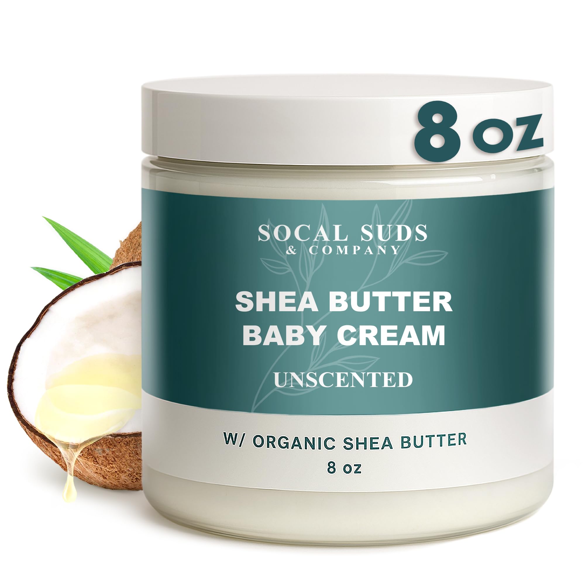 SoCal Suds & Company 8oz Baby Cream – Unscented Moisturizing Balm with Aloe, Shea Butter & Coconut Oil – Gentle Diaper Rash Cream for Sensitive Skin, Dryness & Irritation