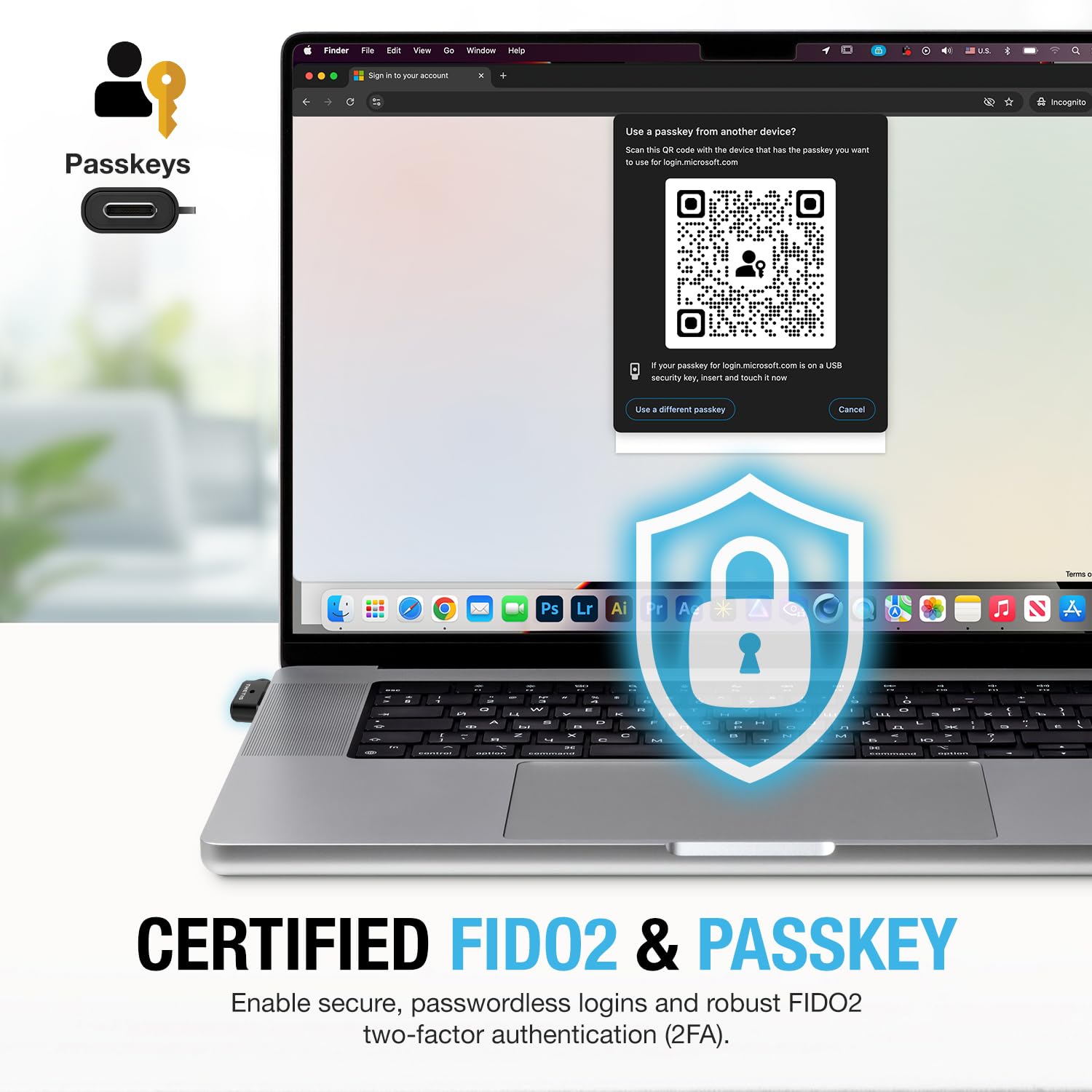 Thetis Nano-C FIDO2 - Dispositivo de Llave de Seguridad con USB Tipo C, TOTP/HOTP, FIDO2.0 autenticación de Dos factores 2FA MFA, Funciona con Windows/Mac/iOS/Android/Linux/Gmail/Facebook/GitHub