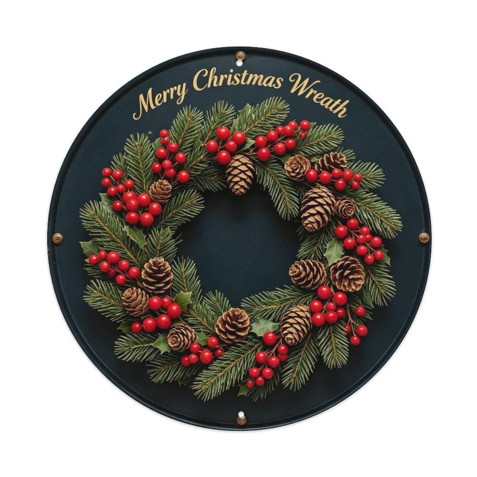 Merry Christmas Wreath Metal Tin Sign Plaque