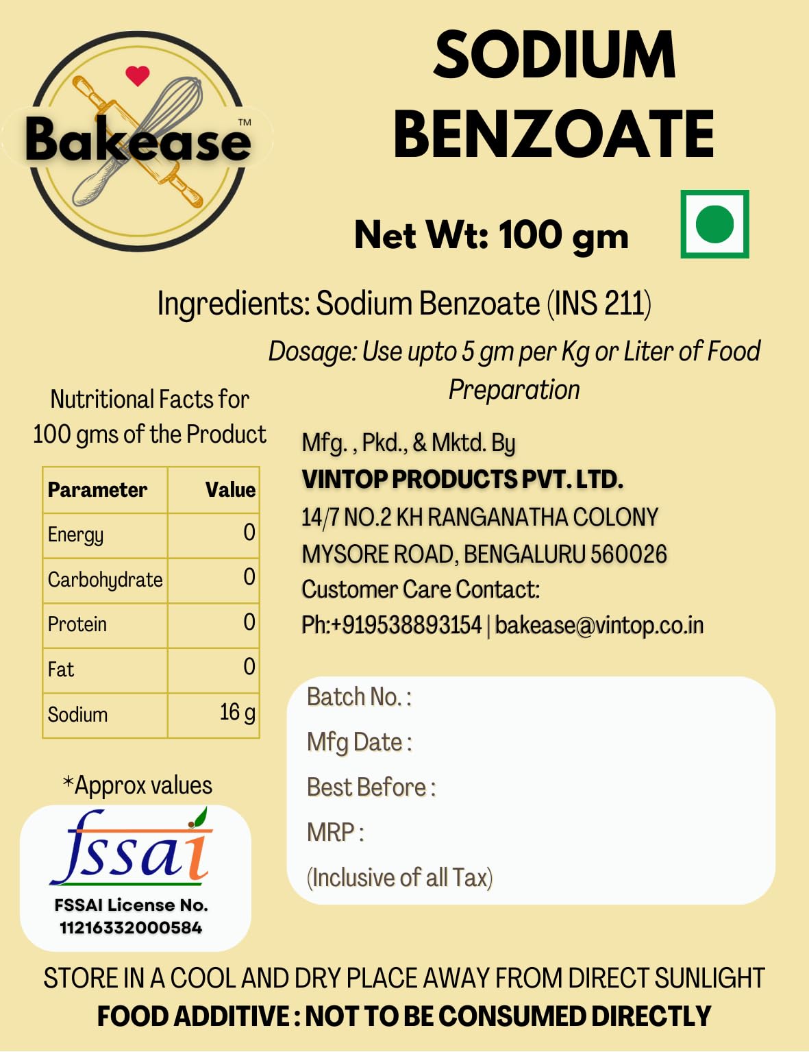 Bakease Sodium Benzoate 100g | Food Grade Preservative | Ideal for Beverages, Sauces & Baking Applications 2