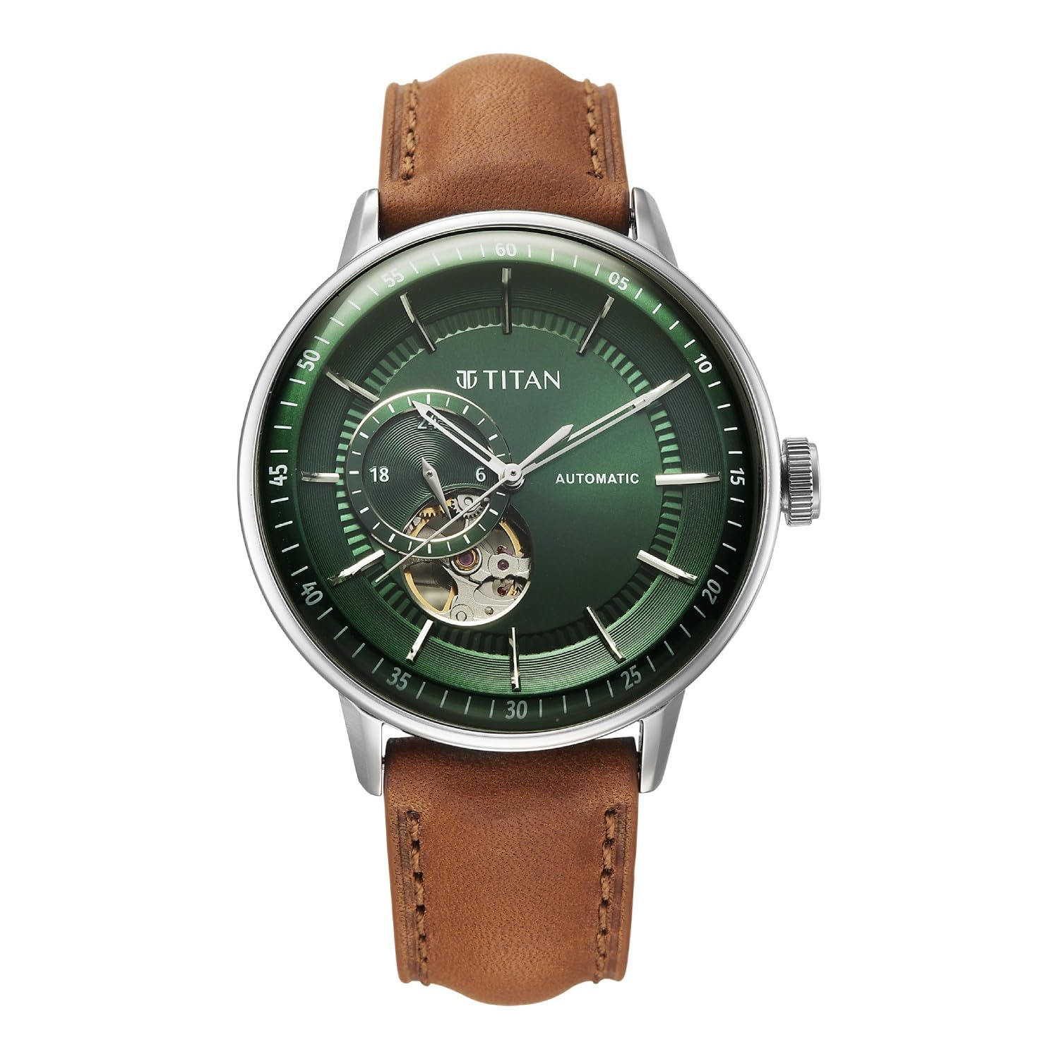 Titan Orbital Open Heart Automatic Analog with Green Dial Brown Leather Strap Watch for Men - 90226SL01-picture-43