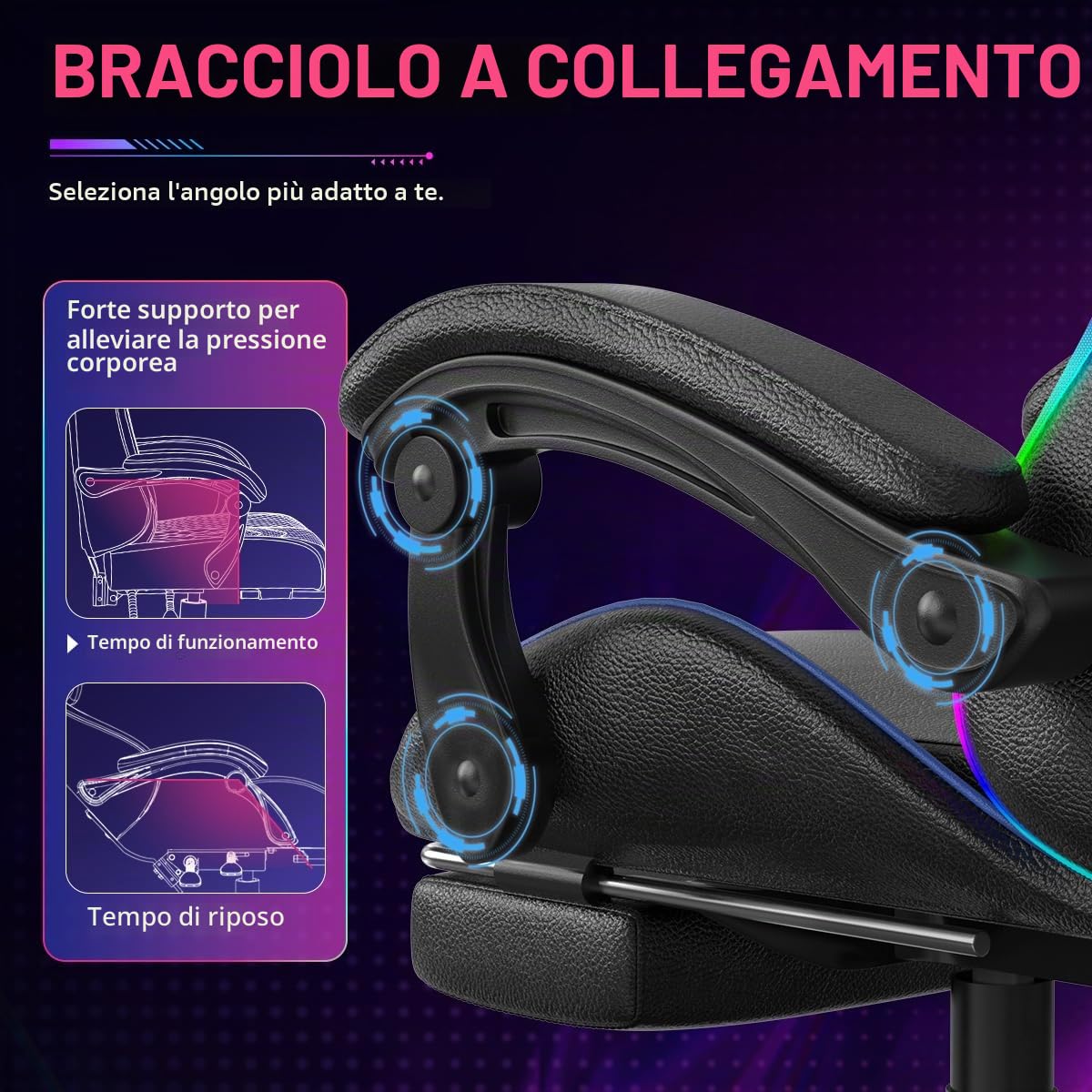 bigzzia Sedia Gaming, Sedia Ergonomica con LED per Videogiochi, Sedia da Gioco con Cuscino Lombare Massaggiante e Poggiatesta per Giocare, Studiare e Lavorare in Ufficio (Blu)