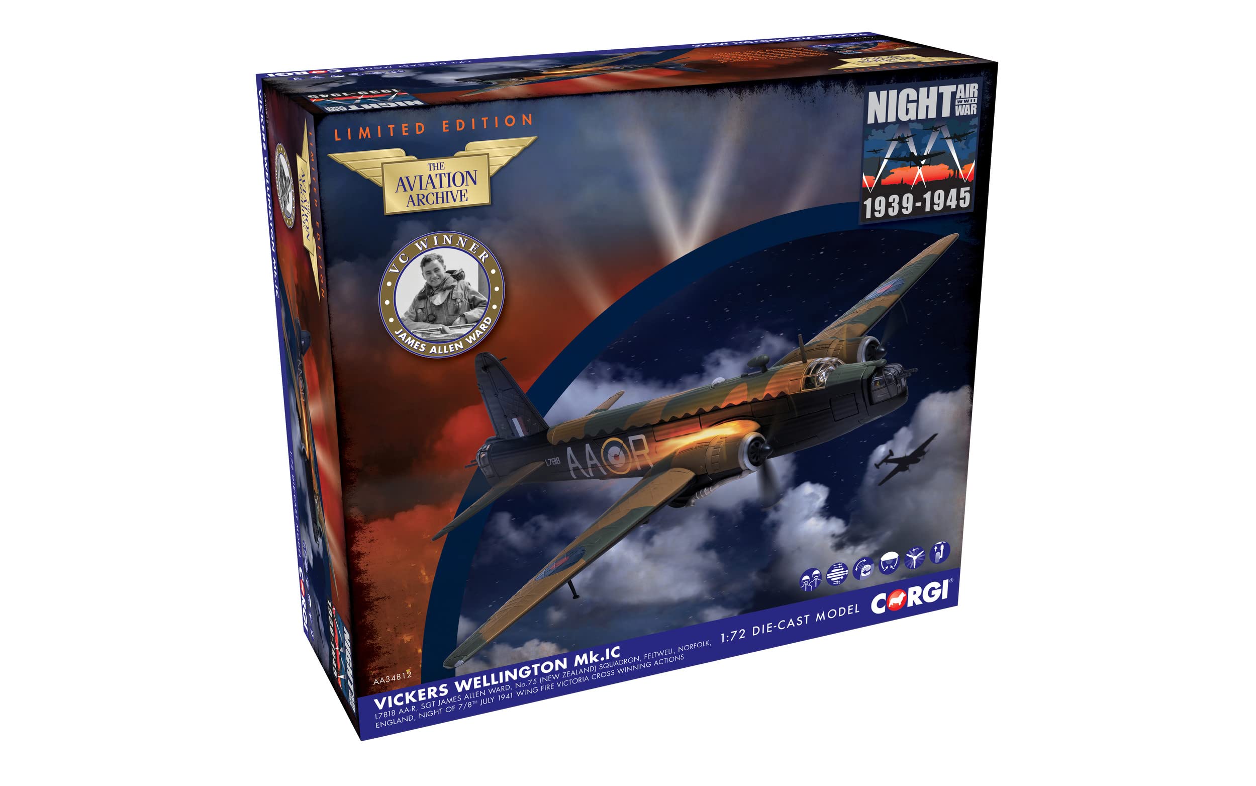 Corgi AA34812 Vickers Wellington Ward VC Model Airplane - Diecast Planes & Aircraft Models for Adults, Die Cast Aeroplane/Plane, Toy Airplanes - Gift for Young Aviation Fans, Birthday Gifts for Him