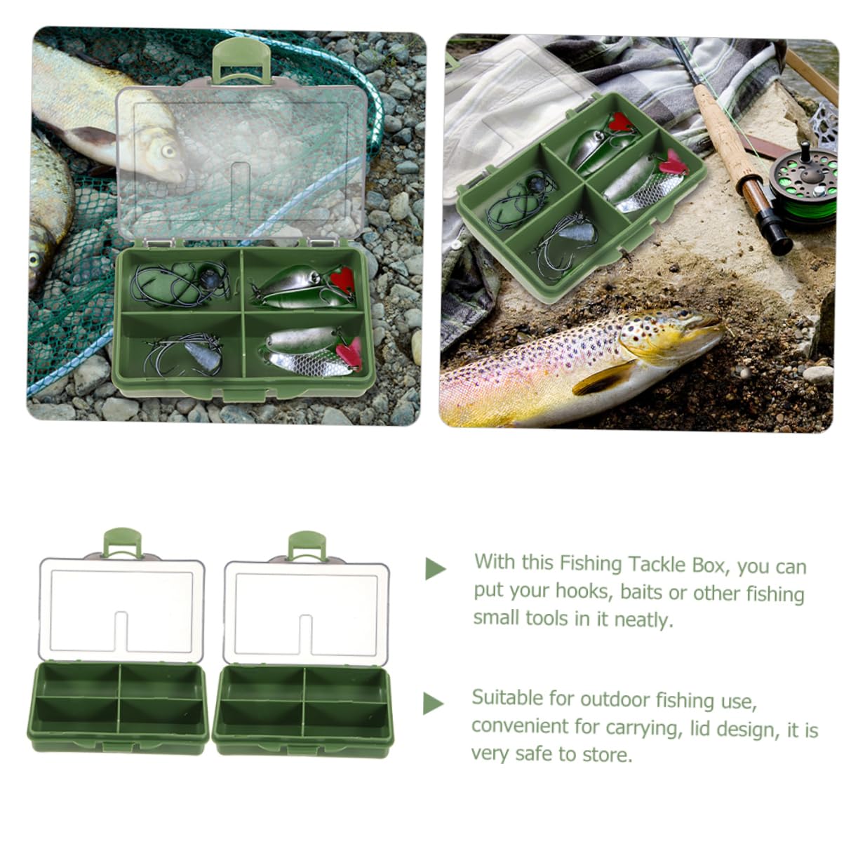 Kisangel 2Pcs Fishing Organizer Portable Fishing Gear Storage with Dividers Lightweight Durable Material Compact Design for Easy Carrying