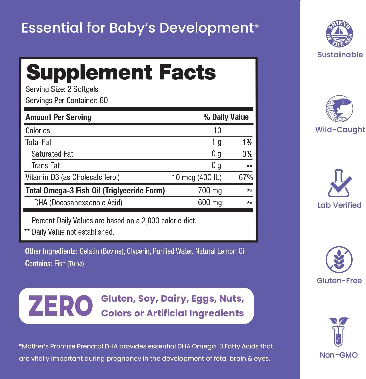 Mother's Promise Prenatal DHA 600mg Omega-3 for Pregnancy, 120 Softgels — Amazon image 2
