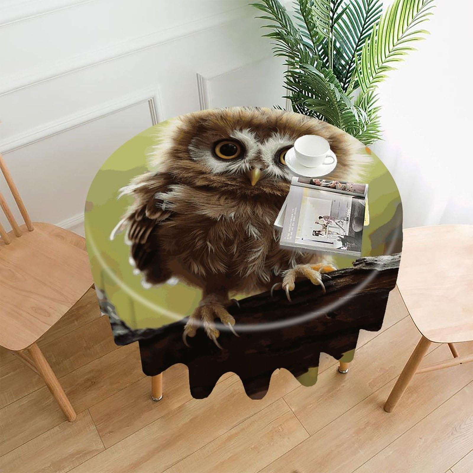 FekiLoot Round Real Cute Baby Owls Tablecloth Decorative Fabric Table Cloth Wrinkle Free Circle Dining Tablecover Washable Polyester Table Cover for Holiday Dinner Party Decor 60"