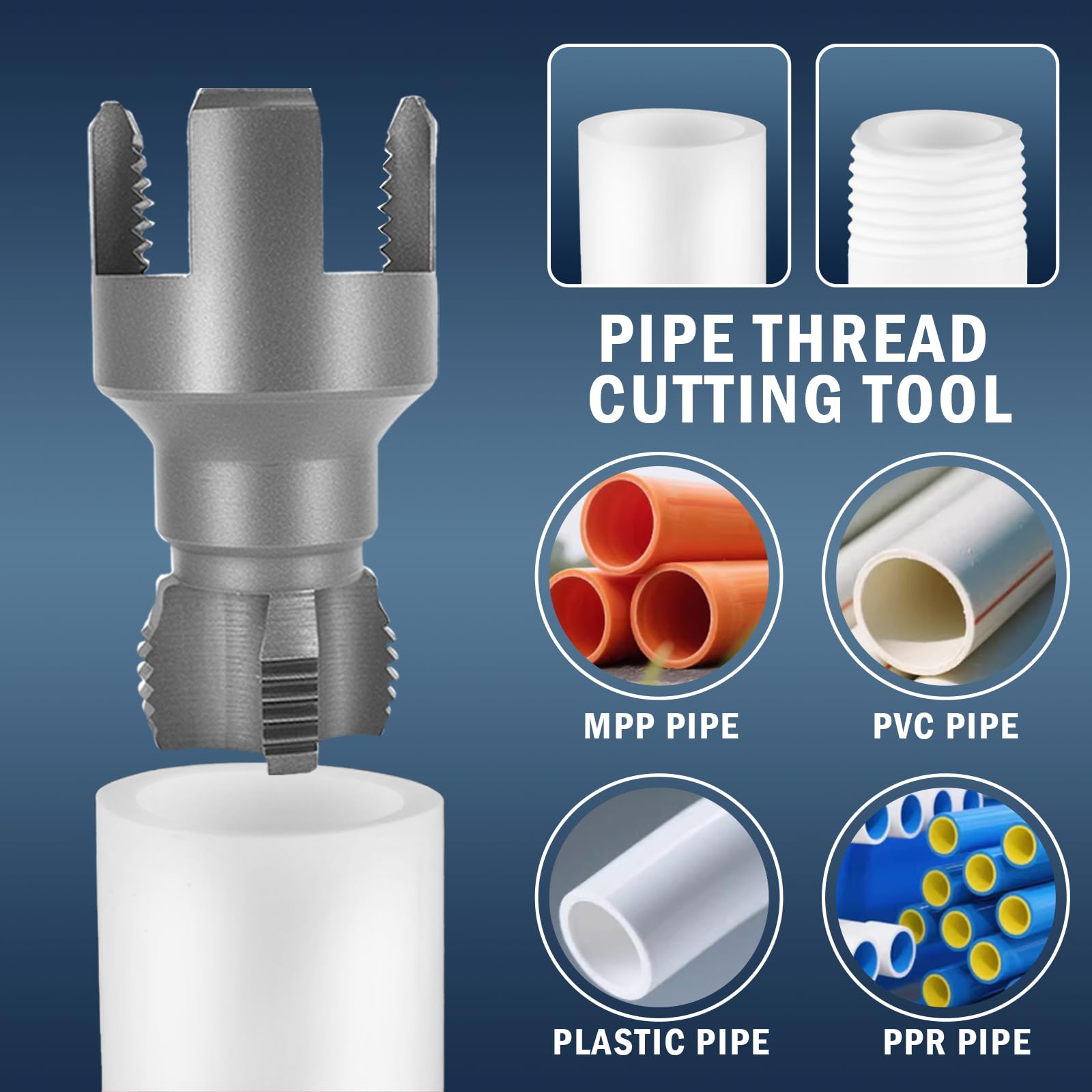Tagliatubi in PVC, 2 in 1, filettatura interna esterna per trapani elettrici, per tubi PVC/PPR, filettatura precisa a tenuta stagna, sanitari professionali da 1/2" (DN15)
