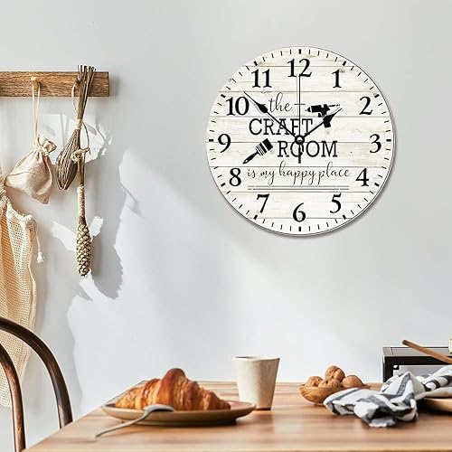 Miniatura 4 de Craft Room - Reloj de pared vintage de 10 pulgadas, silencioso, sin tictac, funciona con pilas, reloj de madera redondo, estilo retro, rústico, para