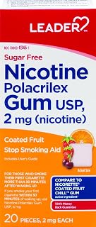 LEADER, Nicotine Polacrilex Gum 4mg, for Those Who Smoke Within 30 mins of Waking up, Fruit Flavor, Sugar Free, for Adults 18+, Both Men & Women, Compare to Nicorette, 20 Count, Pack of 2
