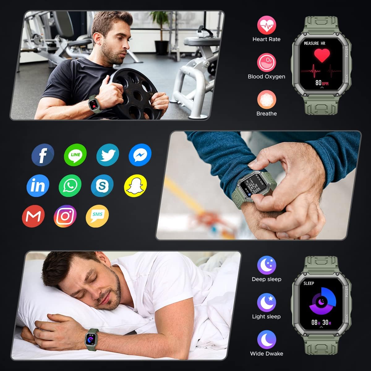 Motsfit Smartwatch health monitoring and notifications