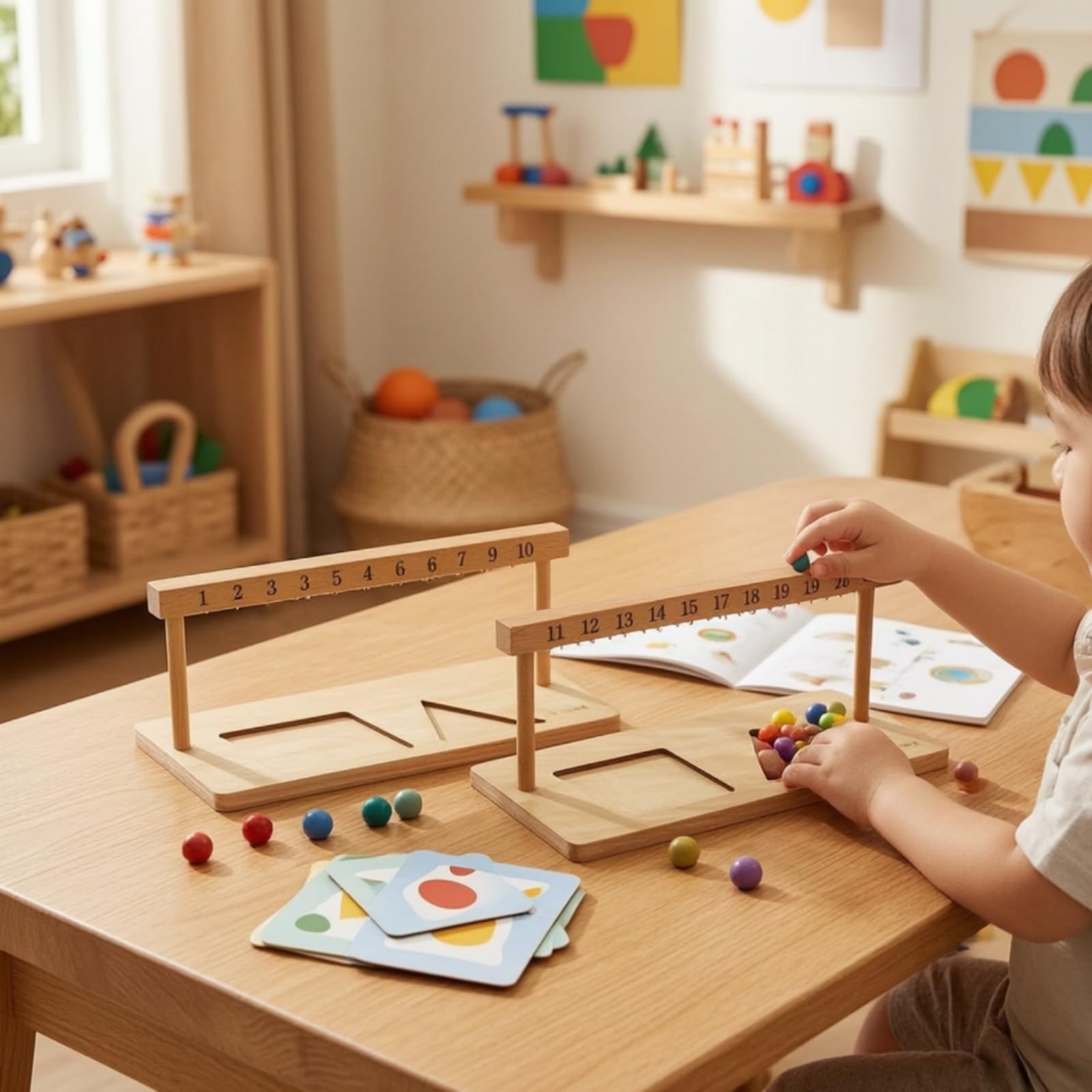 2 Pièces Boulier en Bois avec Encastrements d'apprentissage Boulier Pédagogique Interactif pour Tout-Petits