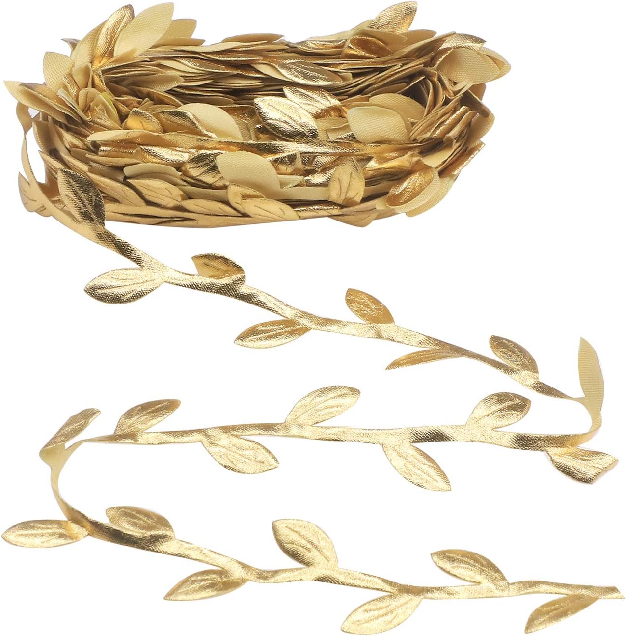 Soleebee Gold Leaves Leaf Ribbon, 11 Yards Vine Leaves Ribbon Trim Perfect Decoration for DIY Craft, Garland, Party, Wedding (Gold)