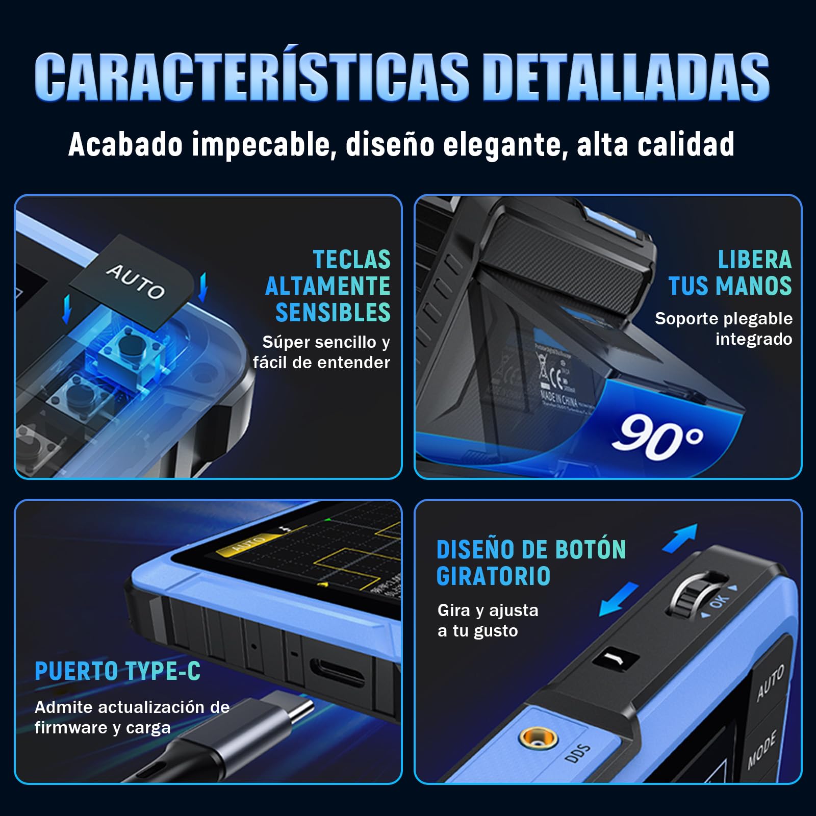 DSO-510 Osciloscopio Portátil 2 en 1 con Generador de Señales DDS, Mini Digital Osciloscopio, TFT de 2,8″, Anchura de Banda 10MHz, Frecuencia de Muestreo 48MSa/s, Disparo Auto/Normal/Único