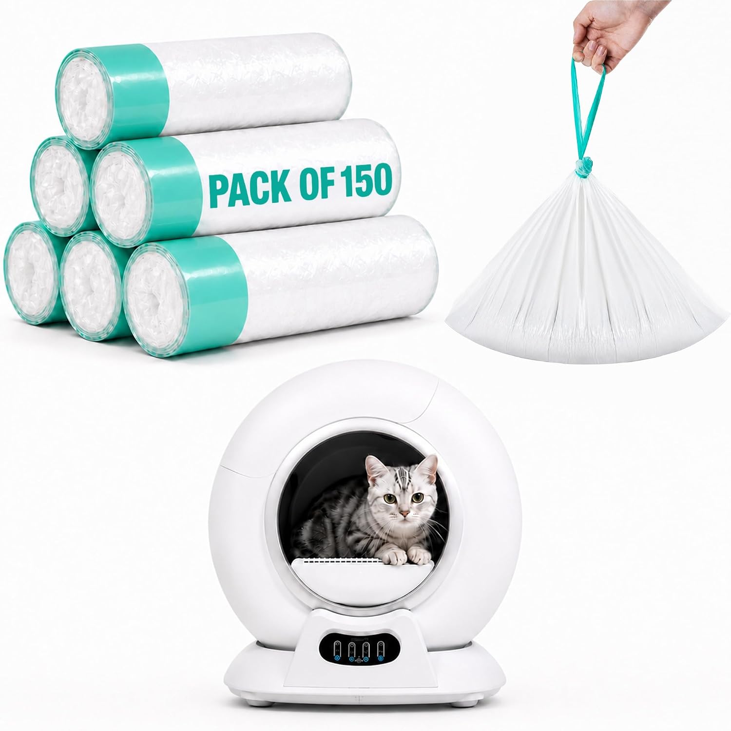 150 Bags, Cat Litter Liners Compatible with Petcove & Purrtek Litter Boxes