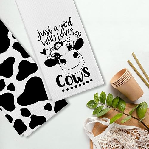 Miniatura 4 de Just a Girl Who Loves Cows - Juego de 2 paños de cocina y paños de cocina, saco de harina, toalla de mano para decoración de cocina de granja, 24 x