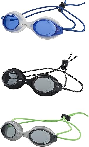 Dolfin Gafas de natación para adultos, paquete de 3 unidades, Bungee Racer con protección antivaho y antifugas