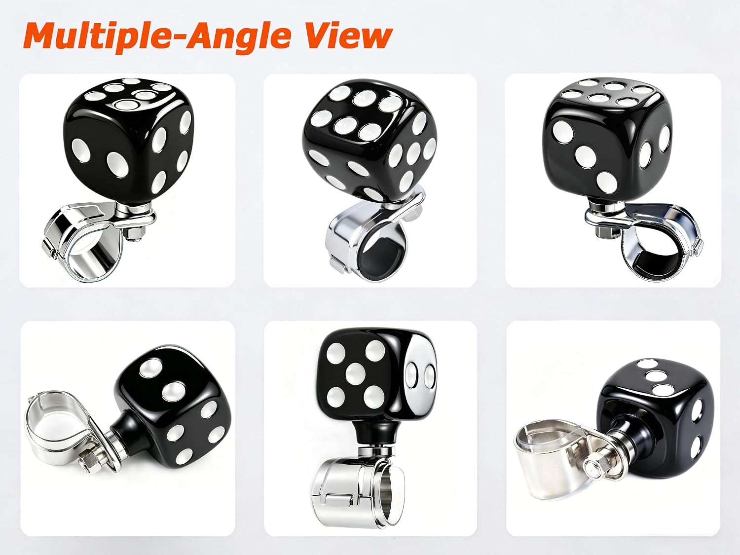 Car Steering Suicide Grip Handle, Dice Style Turning Wheel Assist Spinner Booster Brody Knob Fit Most Agricultural Tractors Forklifts Lawn Mowers, Black White