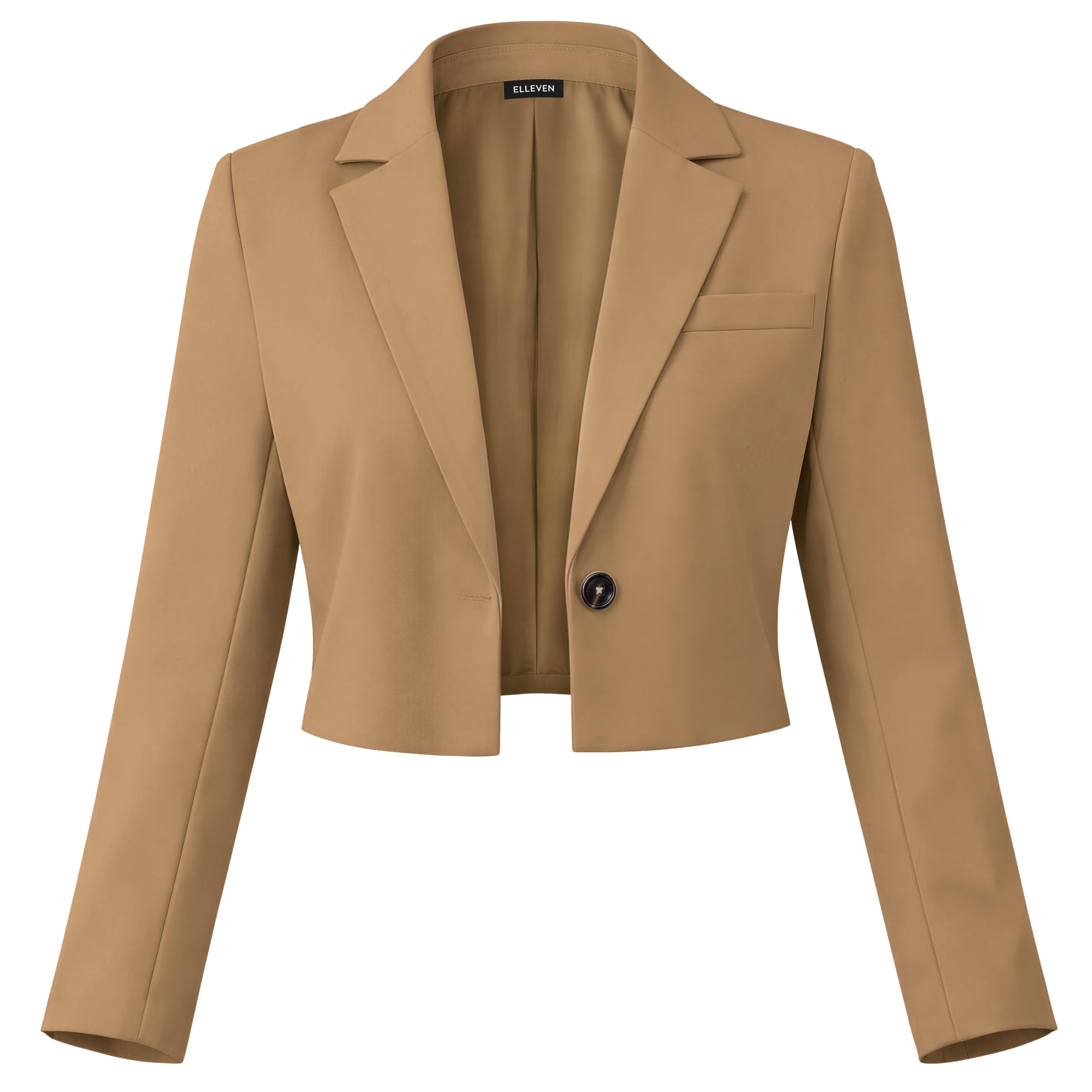 Women’s Cropped Blazer Business Casual Open Front Long Sleeve One Button Jacket-image-30
