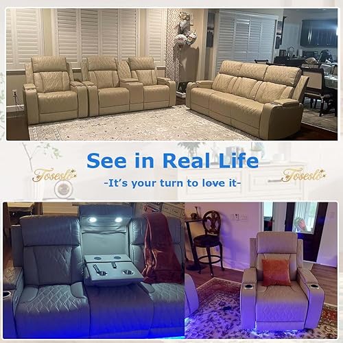 Miniatura 3 de Juego de sofá reclinable eléctrico y sofá biplaza, sofá reclinable de cuero negro con mesa desplegable, muebles de sala de estar, sofá reclinable