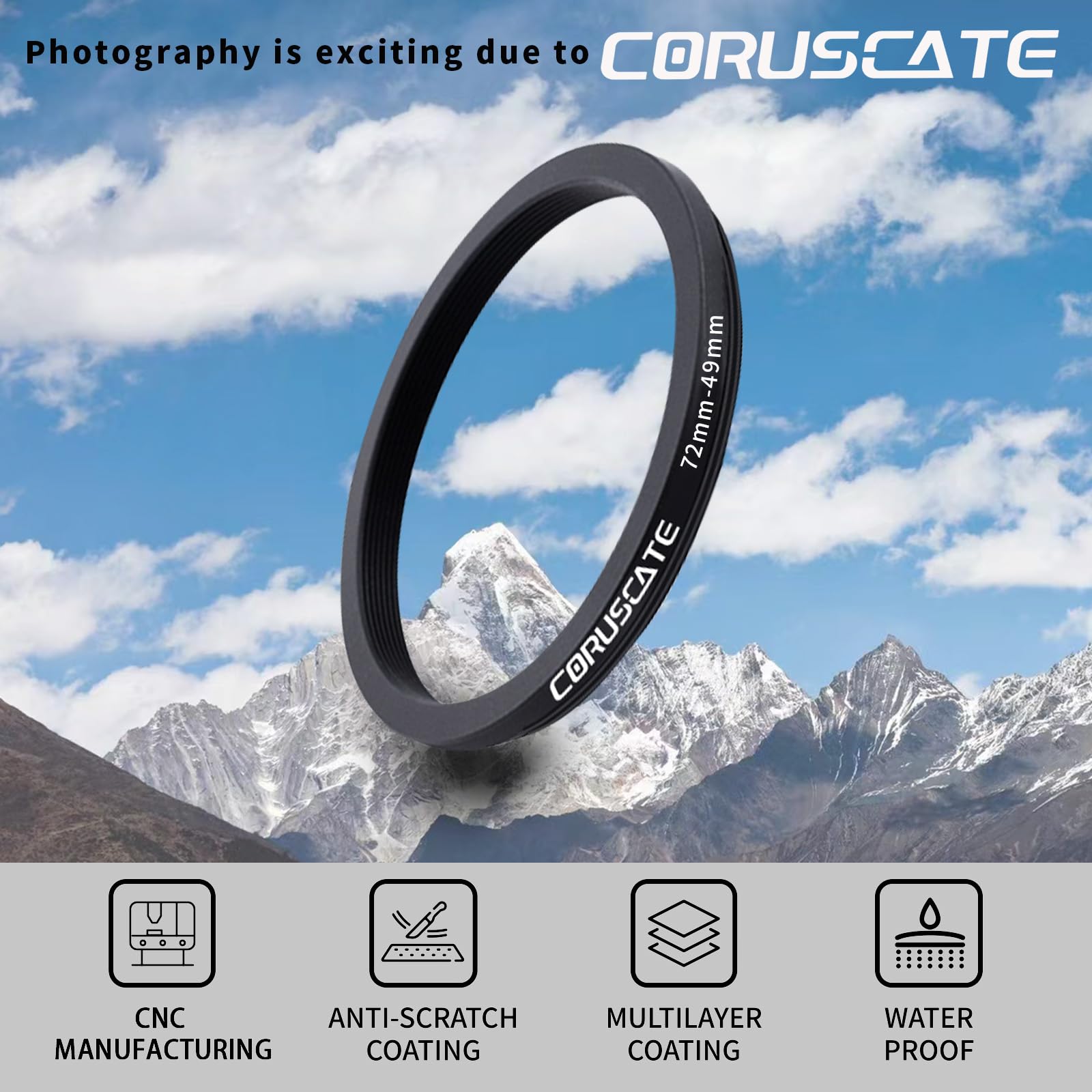 72mm to 49mm Step Down Ring Filter,Camera Lens Adapter,Change The Filter or Lens Size from 72mm to 49mm.Compatible All 49mm Thread Filter Accessory - Image 2
