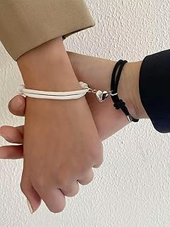 Lot de 2 Bracelets en Cordon Noir avec cœur d'amour, Ensemble de Bracelets pour Couple par défaut