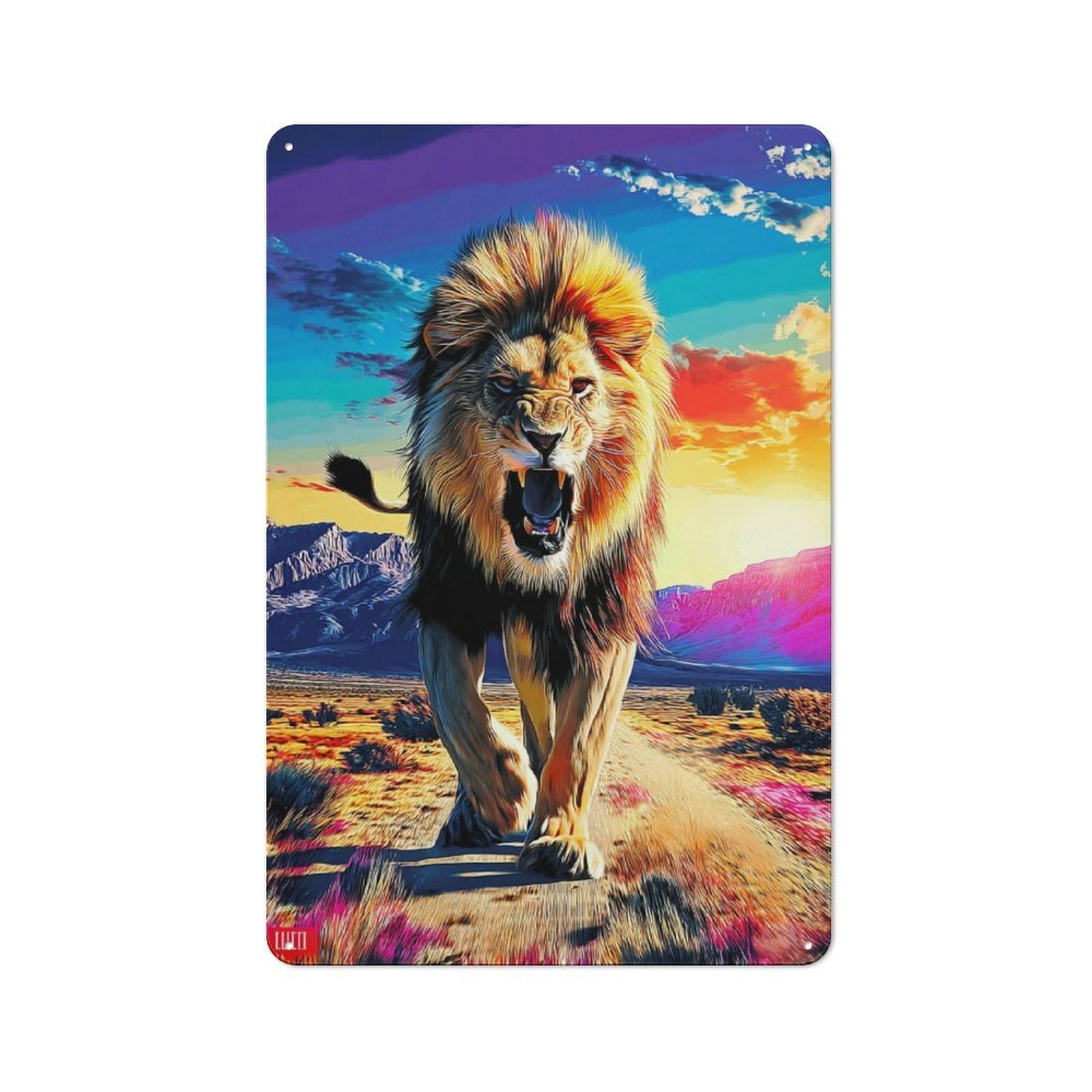 Junmoney Roaring Lion At Sunset Decorative Tin Sign With Design 30X20cm, Farmhouse Cottage Wall Art For Farmhouse Kitchen, Pantry Or Dining Area
