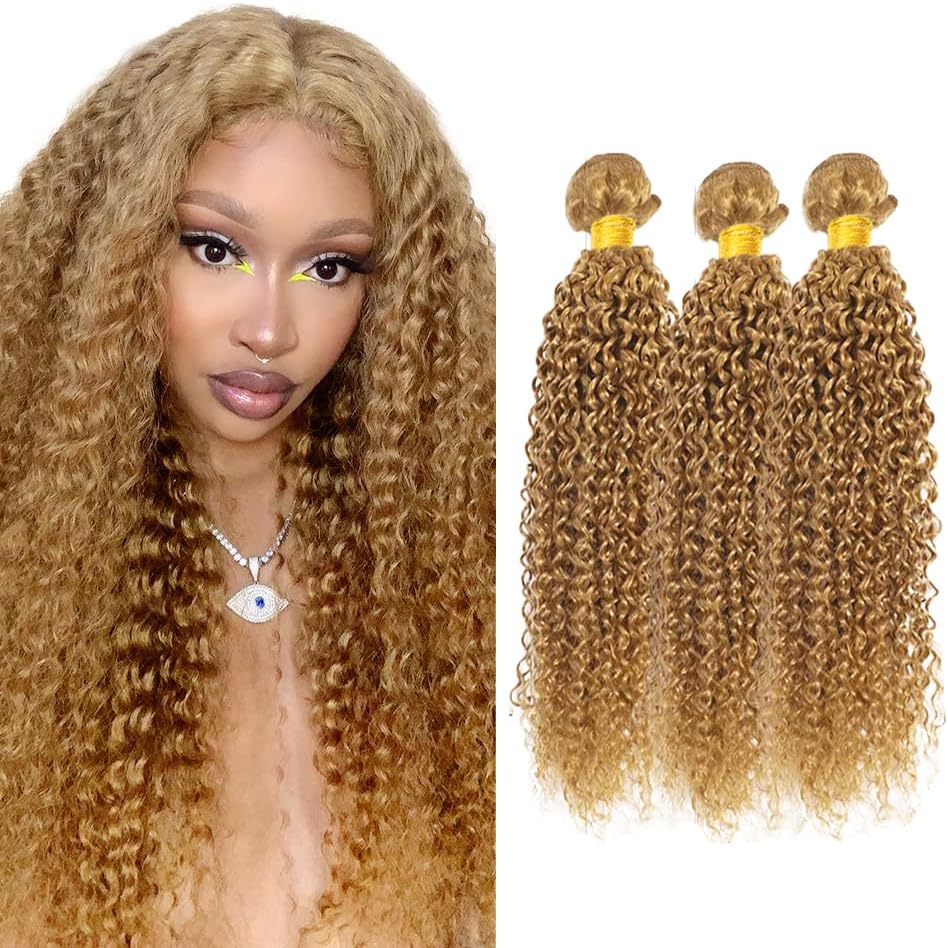 Amazon.com : 30 32 34 Inch Blonde Curly Bundles Human Hair Color #27 ...