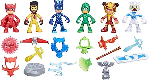 PJ Masks Power Heroes Meet The Power Heroes - Juego de figuras con 6 figuras y 14 accesorios, juguetes preescolares para niños de 3 años en adelante
