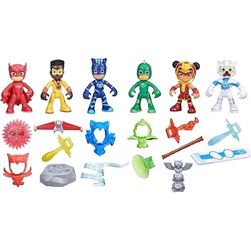 PJ Masks Power Heroes Meet The Power Heroes Figure Set with 6 Figures and 14 Accessories, Preschool Toys for Kids 3 Years and Up