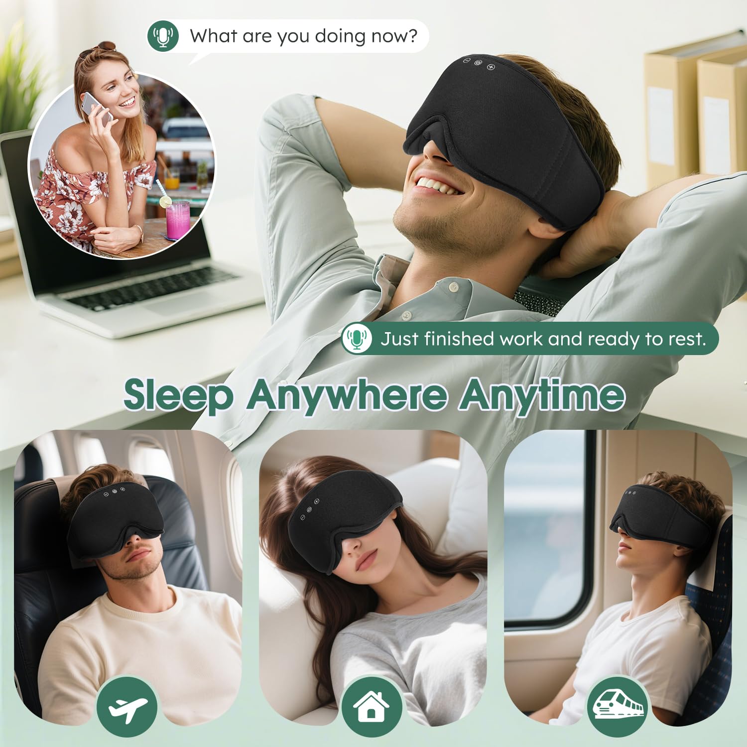 LC-dolida Bambou Masque de Sommeil Écouteur Bluetooth 5.4, 3D Masque de Nuit en Coton Bambou | Écouteurs de Sommeil Zero et 100% Blackout pour les Dormeurs Latéraux, les Voyages | Machine Lavable | Tissu doux 4D, respirant, zéro pression, occultation tota