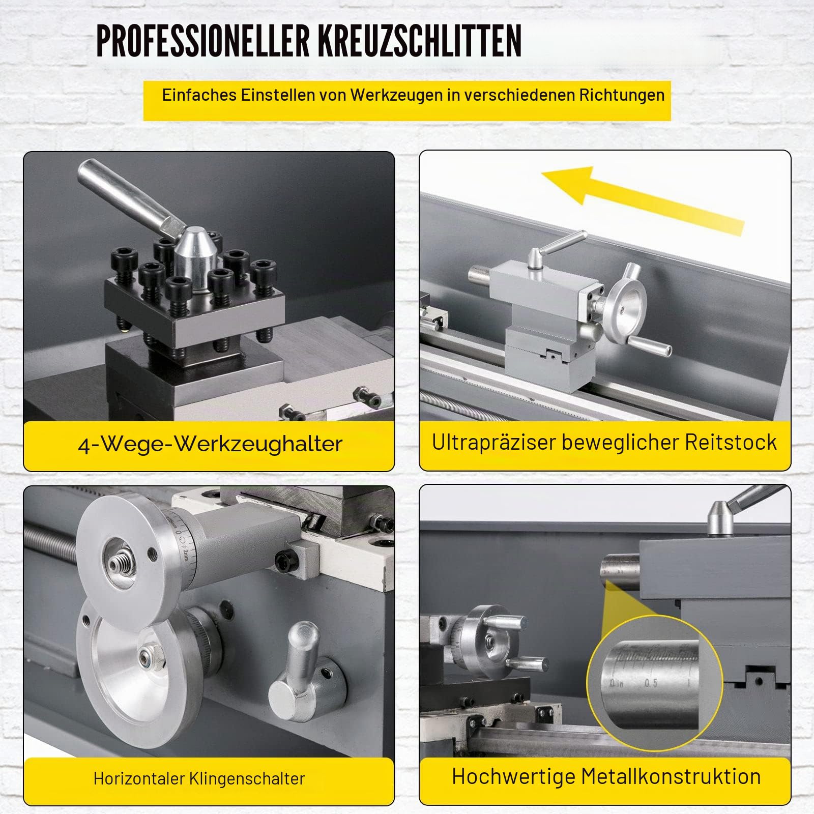 VEVOR Metalldrehmaschinen Mini Drehbank 220x750mm Drehmaschine Metall 750 W Mini Drechselbank für Metallbearbeitung wie Drehen, Bohren, Gewindeschneiden und Schneiden