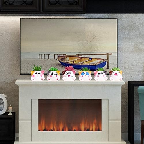 Miniatura 6 de Lindas macetas suculentas con drenaje, macetas para plantas de gato para plantas de interior, macetas pequeñas de animalito de 3.4 pulgadas, macetas