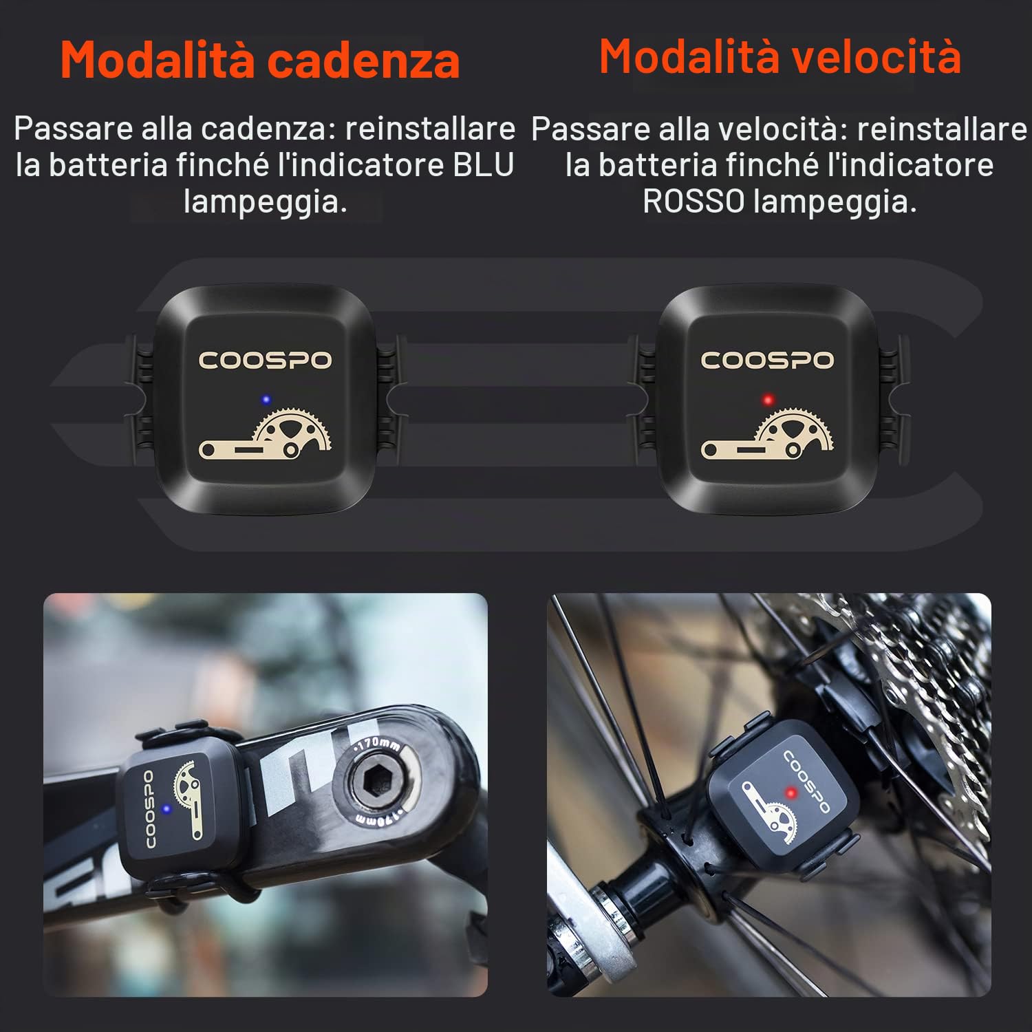COOSPO BK467 Sensore di Cadenza Velocità Ant+ Bluetooth Bici Sensore Ciclismo IP67 Impermeabile Compatibile con Ciclocomputer GPS, CoospoRide, Zwift, Rouvy, Kinomap