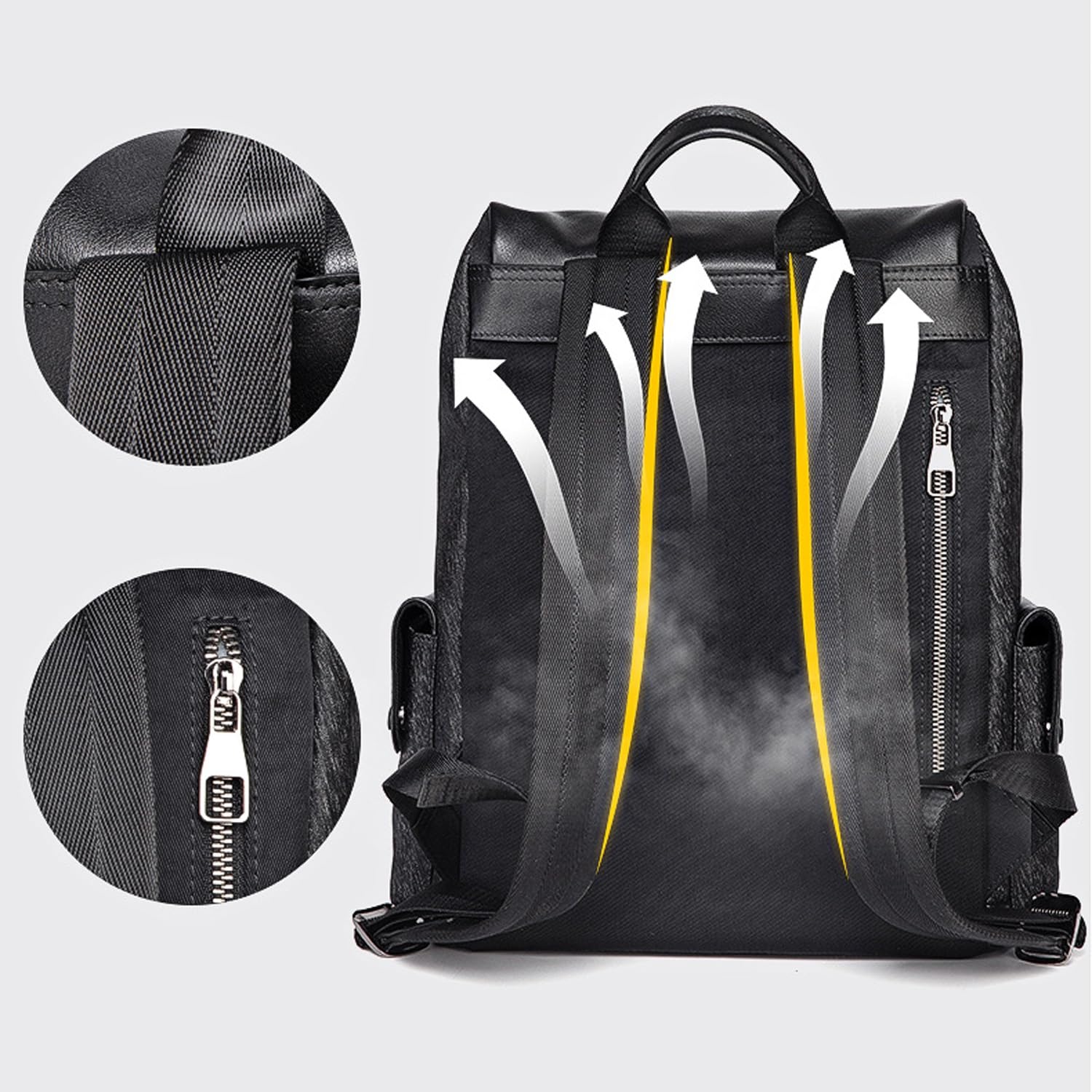 Modny plecak męski, skórzany plecak na laptopa, lekka, oddychająca codzienna torba podróżna na ramię tornister (Black 34 * 18 * 38cm)