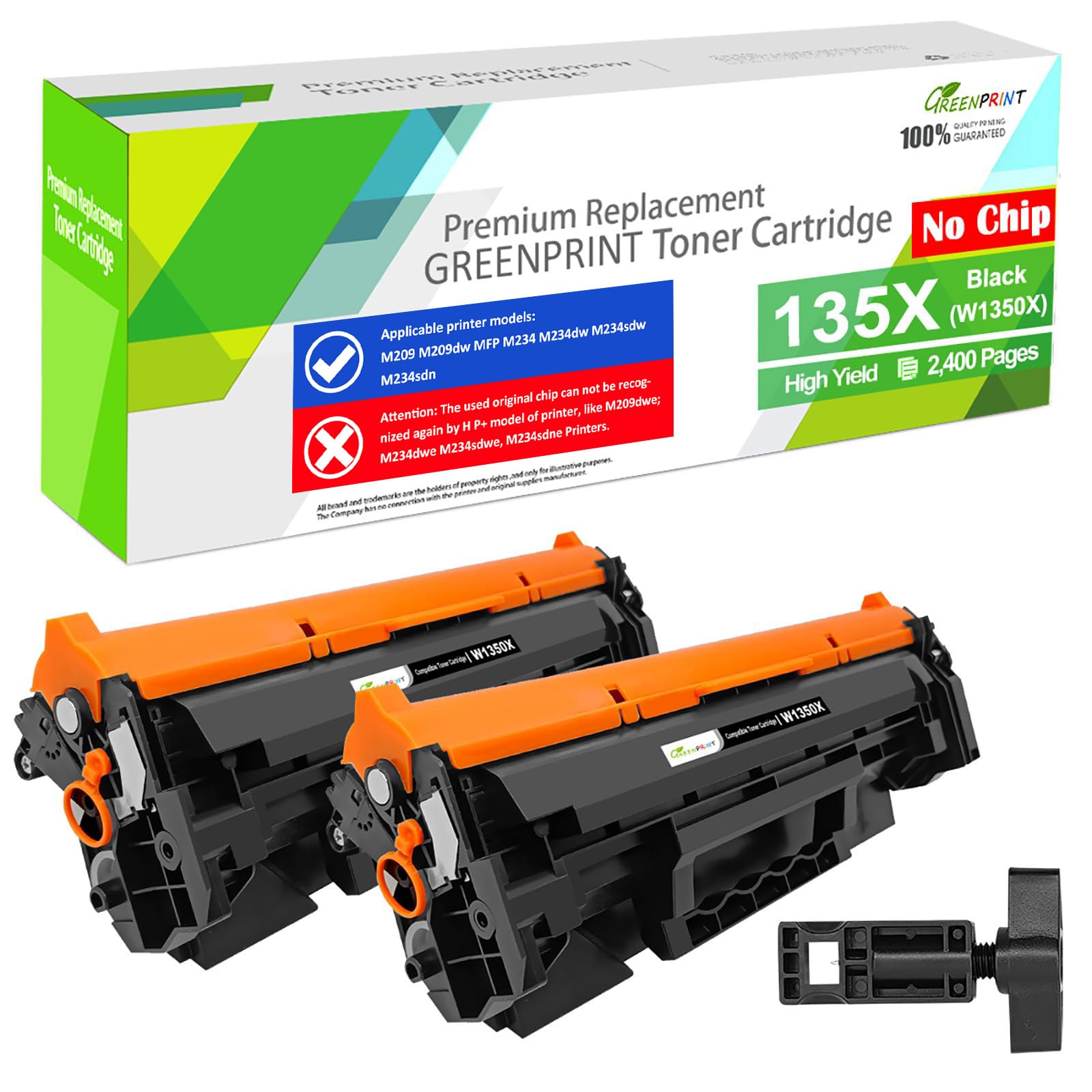 2 Pack 135X W1350X [NO CHIP, with Special Tools]Compatible Toner Cartridges 2400 Pages for H P M209dw M209dwe M234dw M234sdw M234sdn【Can't Work with H P + Printer Model End with ''e'' 】