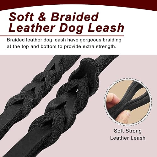Miniatura 5 de Correa de cuero para perro, correa de cuero trenzada de 5 pies6 pies8 pies para perros, correas resistentes con cierre giratorio, correa de