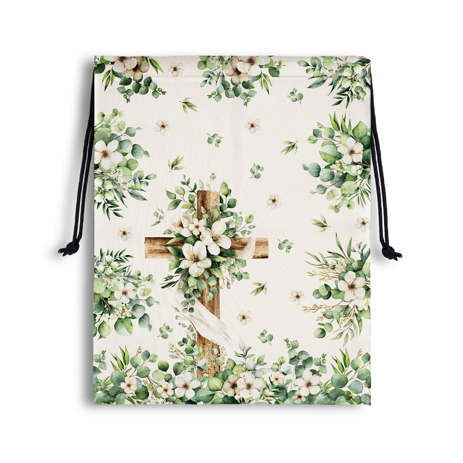 Wooden Cross Drawstring Storage Pouch Cloth Shoe Bags for Party